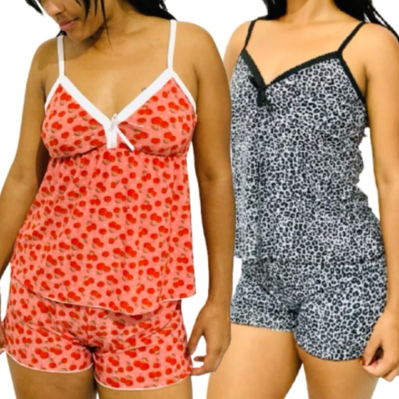 Kit Promoção C/2 Pijama Short Doll Estampado Baby Doll Confort Premium Super Confortável.