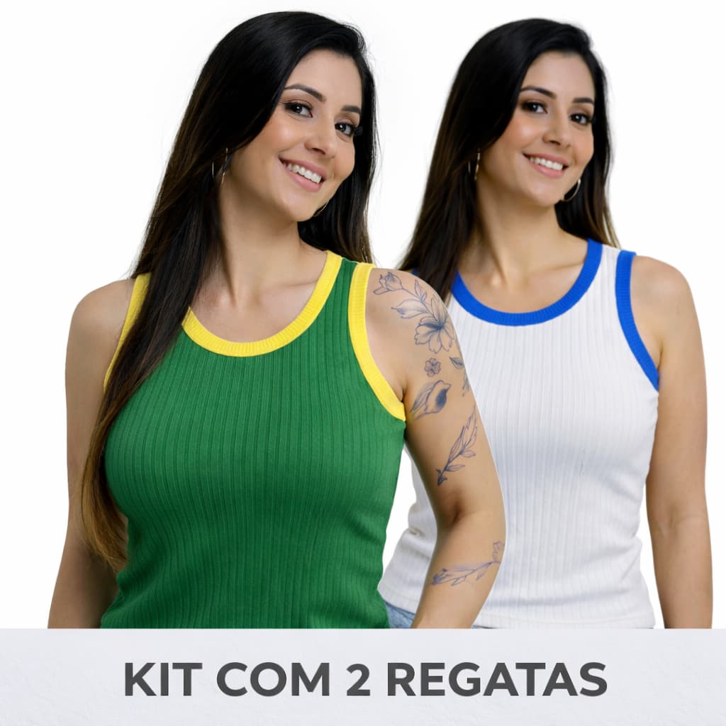 kit 2 Regata feminina em Ribana Canelada do Brasil