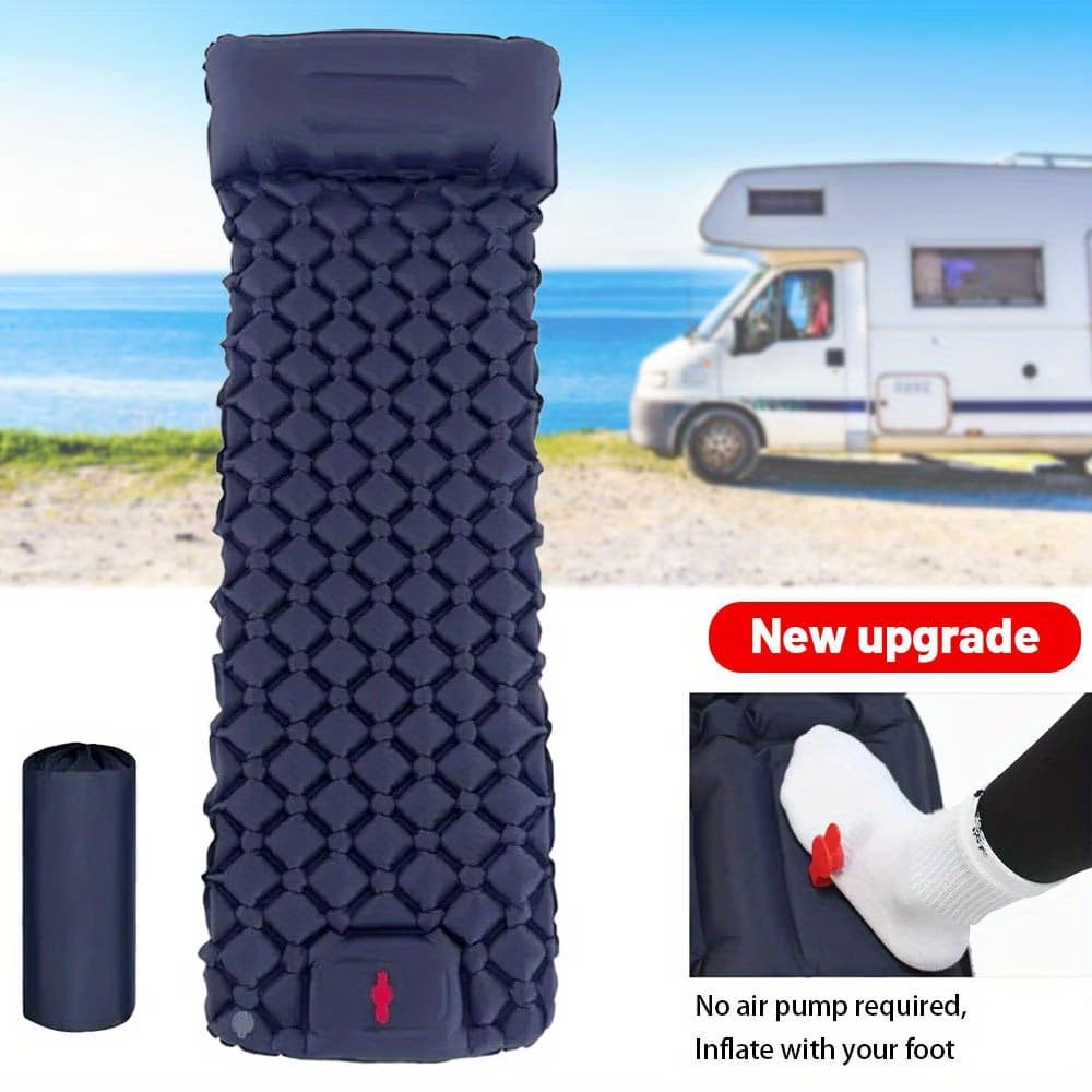 Colchão de acampamento inflável de 190 cm adequado para uso externo equipado com travesseiro tapete de viagem e bomba