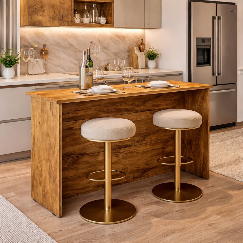 Bancada Balcão Ilha Gourmet Madeira Lugar P/ 2 Banquetas 109cm Compacto Pés De Proteção