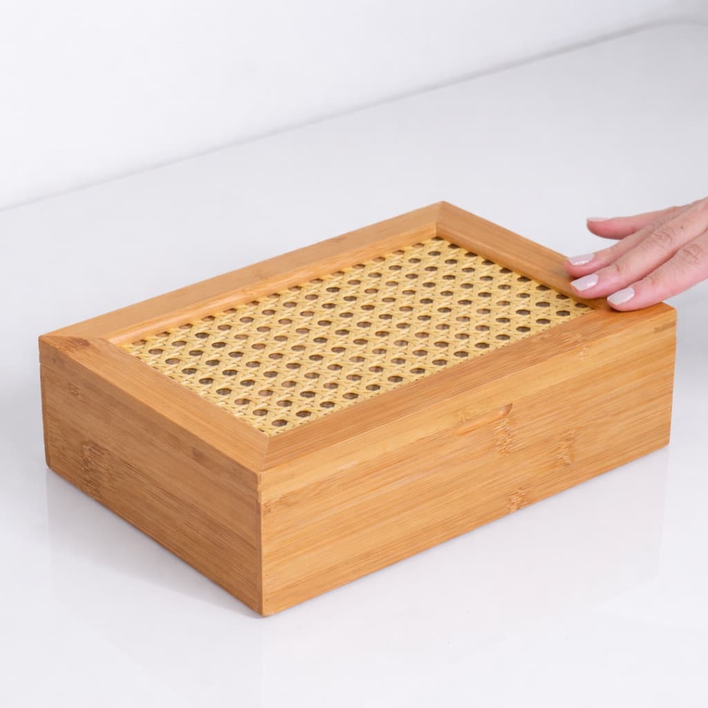 Organizador Multiuso em Bambu para Chá e Cápsulas com Tampa de Palhinha – 6 ou 8 Divisórias