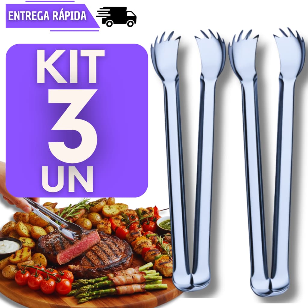 Kit 3 Pegador De Carne Mini Em Aço Inox  Frios Gelo Multiuso Utensílios Cozinha Bar Restaurante