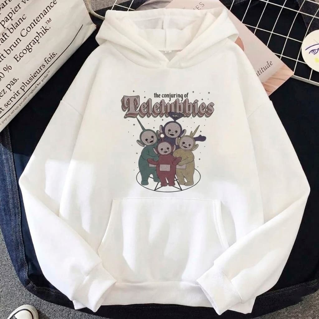 Blusa de Frio Feminina Teletubbies Dark Moletom com Capuz Estilo Alt Girl Streetwear