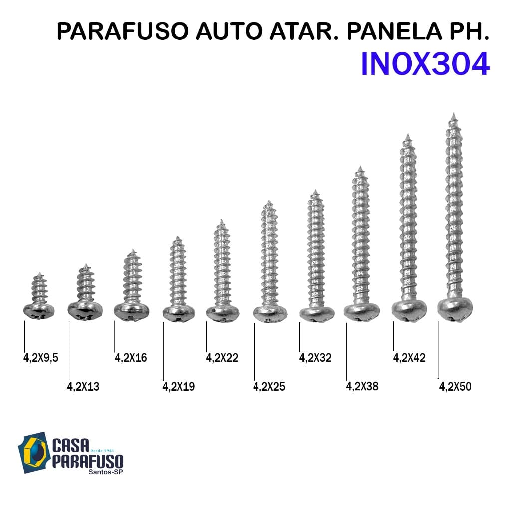 PARAFUSO - 4,2x - AUTO ATARRAXANTE PANELA PHILIPS - AÇO INOX 304 - 100 Unidades