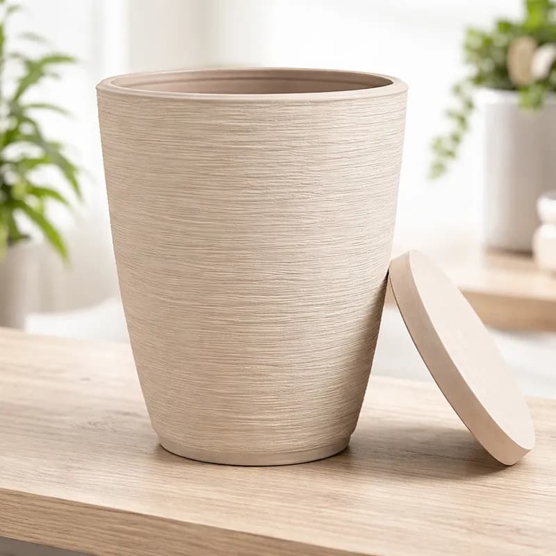 Vaso para Plantas Decorativo em Polietileno Coluna Bojo Escovado C/ Prato Coletor N2