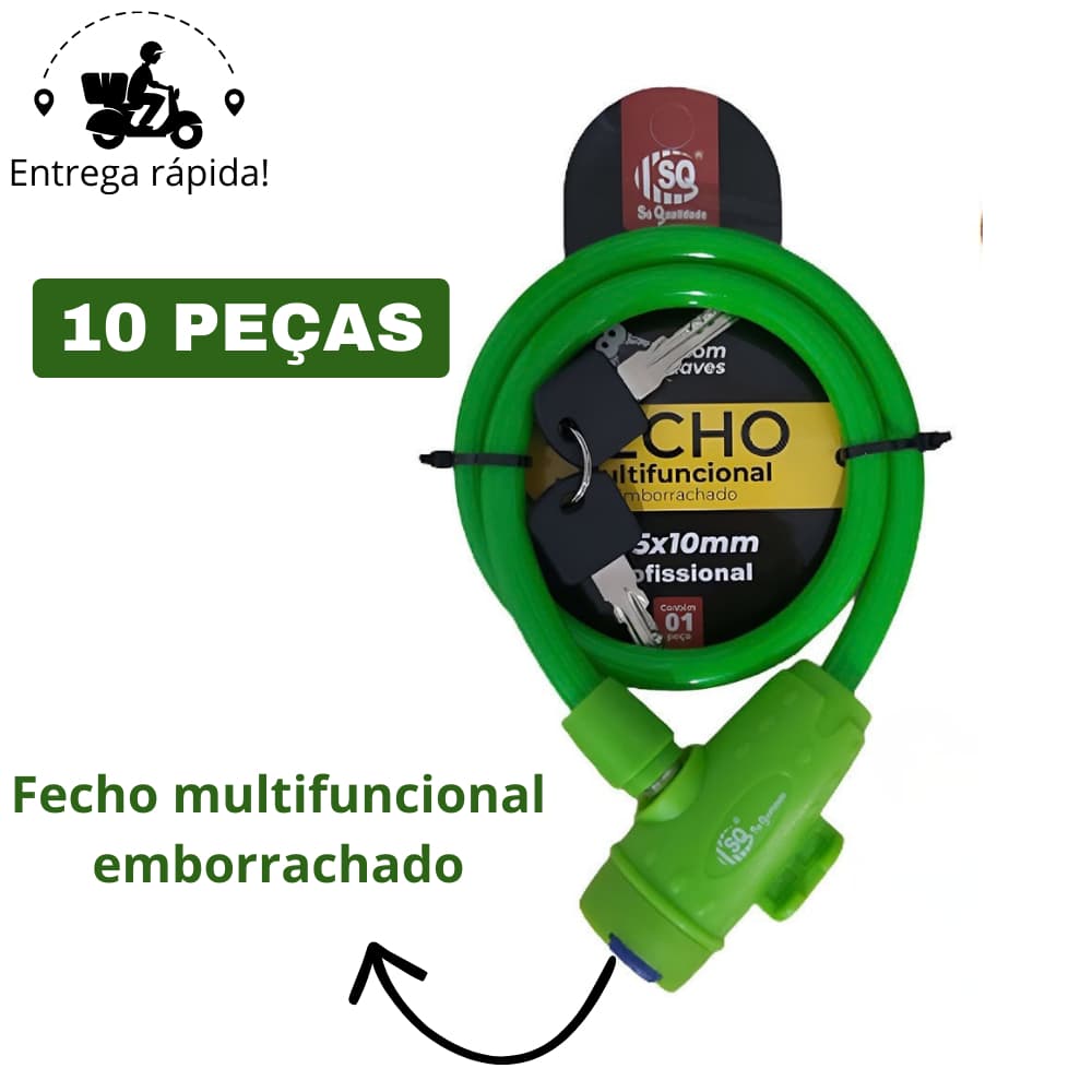 Kit 10 Corrente Cadeado para Moto Alta Segurança Trava Antifurto Reforçada Aço Emborrachado