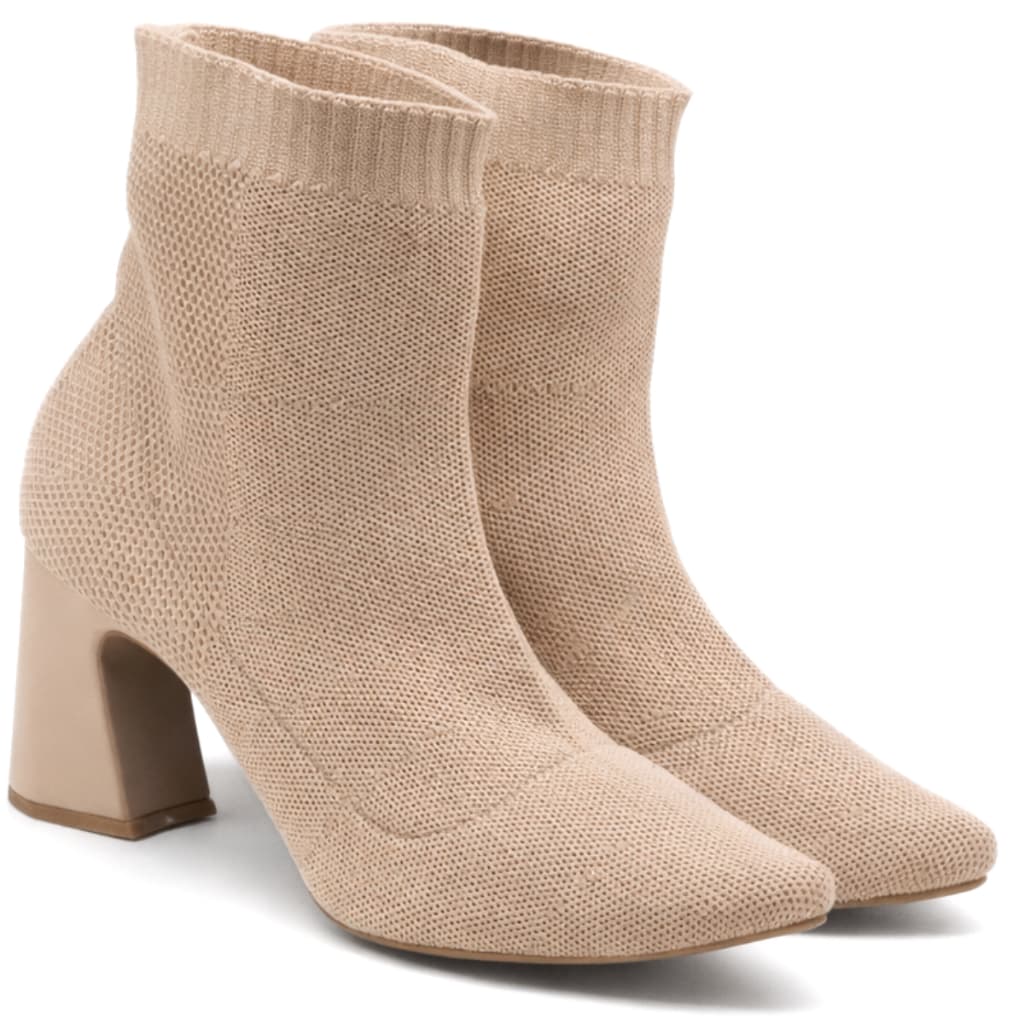 Bota Meia Cano Curto Feminina Alana Salto Alto Bico Fino Nude