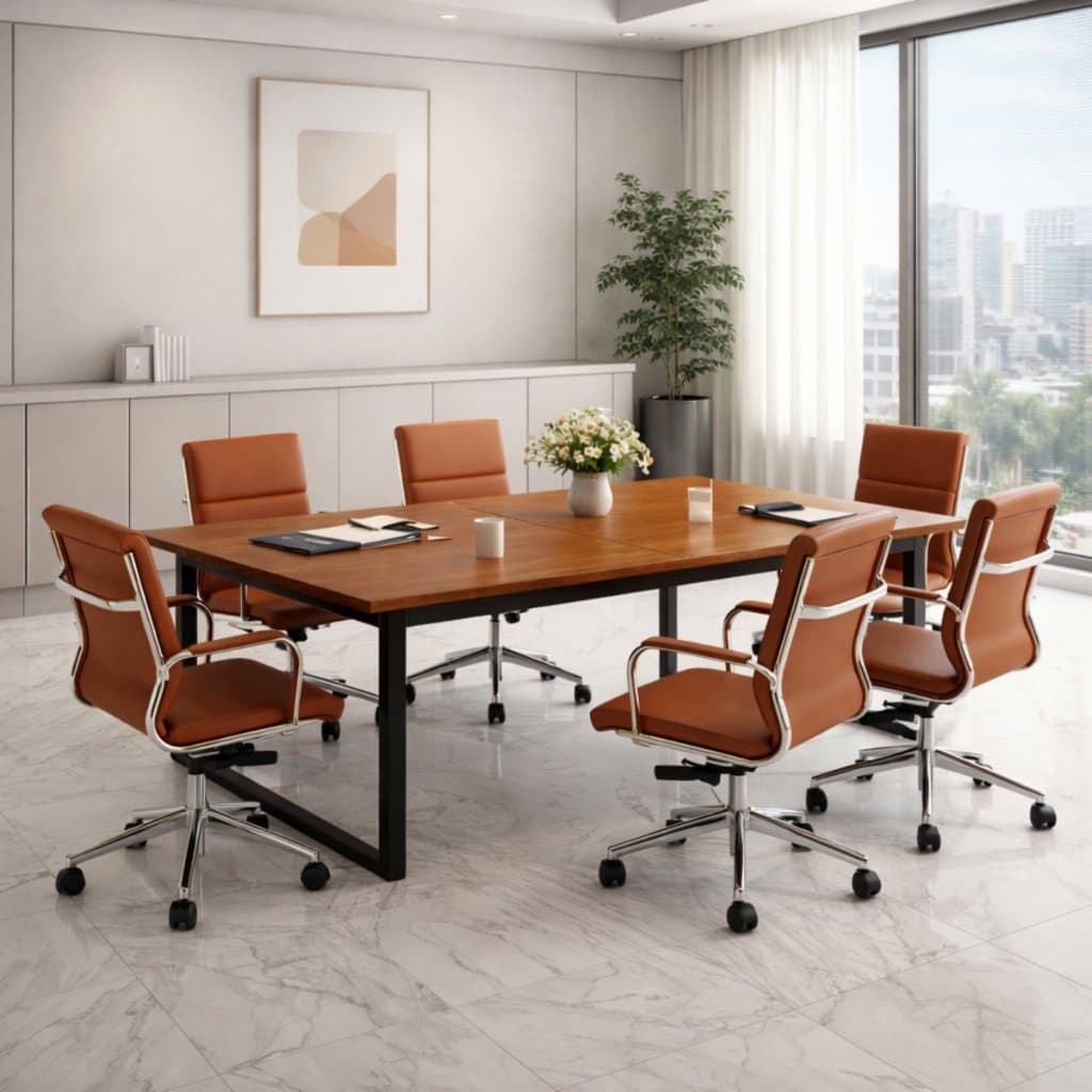 Mesa De Reunião Escritório Industrial Tampo 190cm Base Ferro