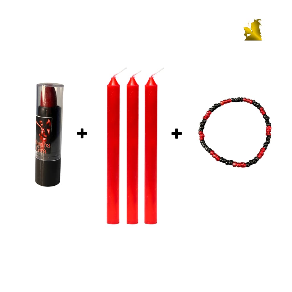 Kit Pomba Gira Batom Vermelho + 3 Velas+ 1 Pulseira de Proteção Escolha a Cor  - Umbanda e Candomblé