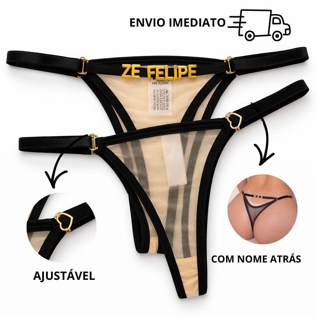 Calcinha Tanga Sensual Com Regulagem Personalizada Com Nome ou Palavras tira removivel