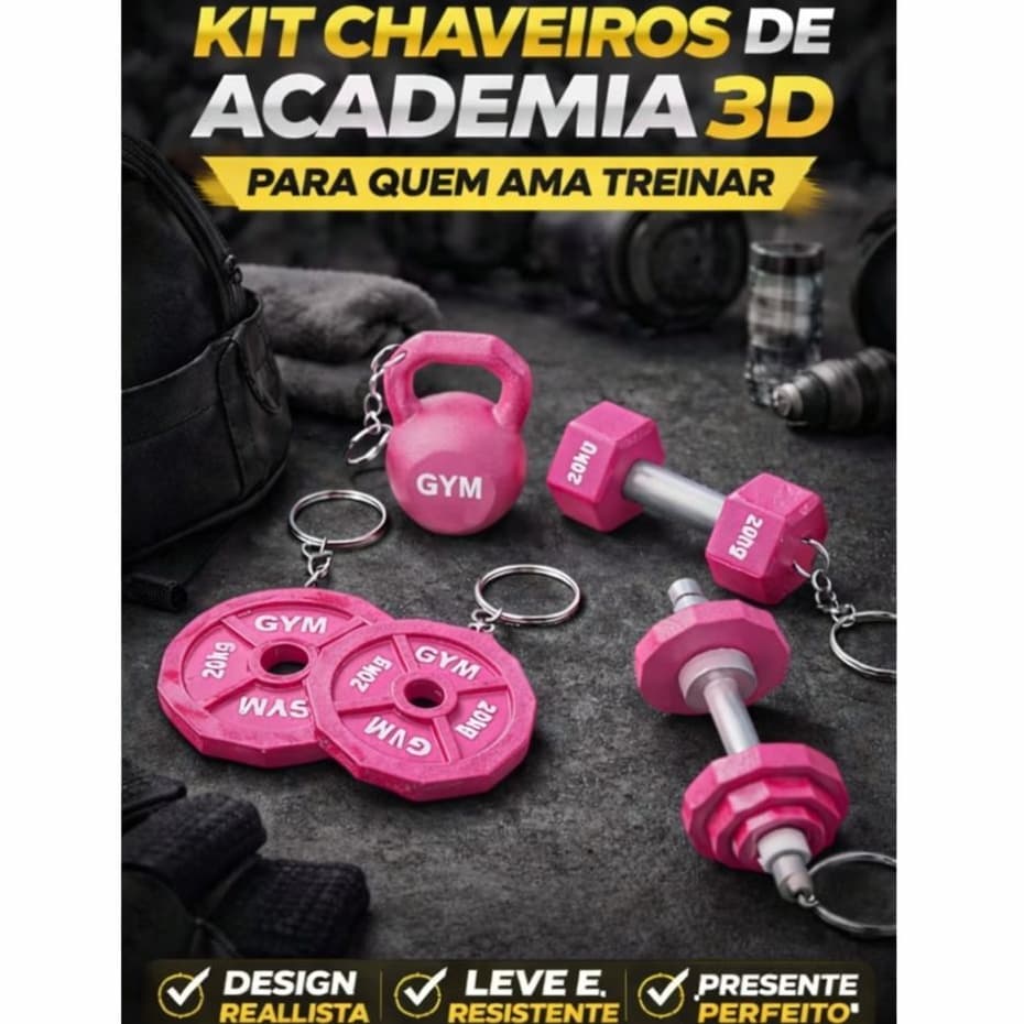 Kit 5 Chaveiros Pesos Academia CrossFit GYM Musculação