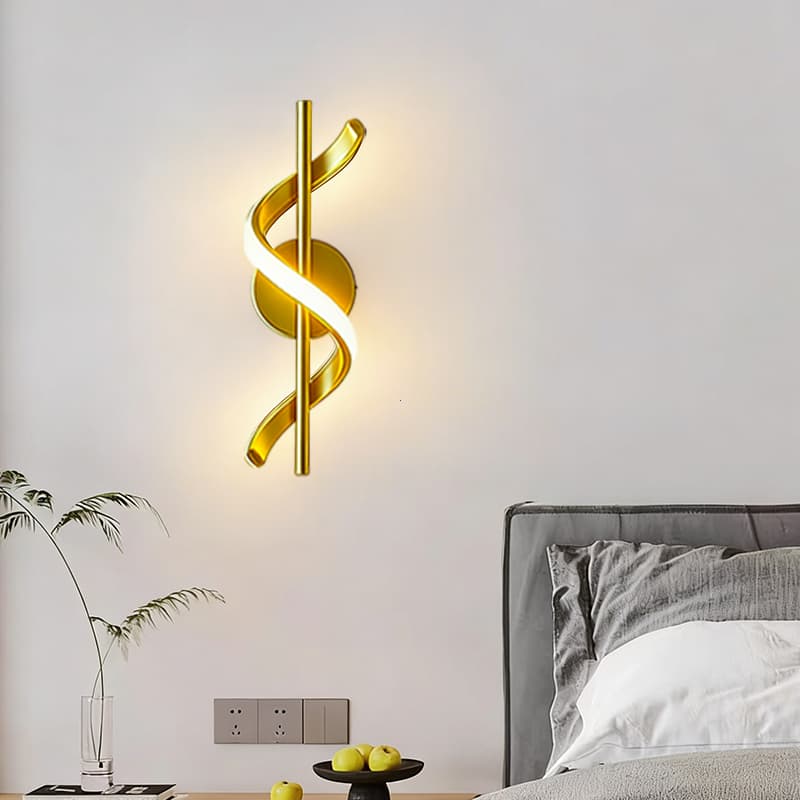 Arandela LED Espiral Dourada - Iluminação Moderna para Quarto e Sala - 3 Cores Ajustáveis