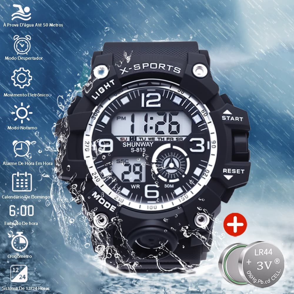 Relógio Masculino A Prova Agua Digital Original Esportivo Alarme Cronômetro Luz LED 12/24 Horas Segundo Data
