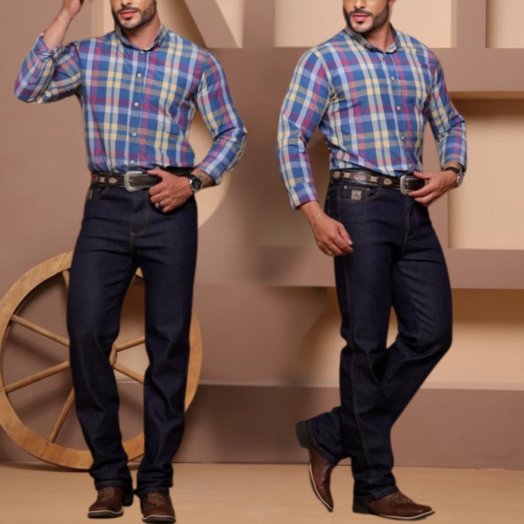 Calça Country Masculina Tradicional Rodeio Cowboy Jeans Com Lycra Premium Tecido Grosso Alta Qualidade
