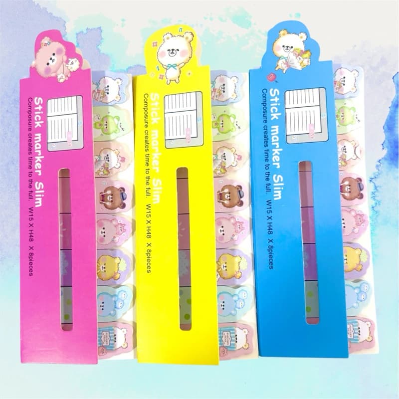 Kit 3 carteira Marca Página Ursinhos Bloquinho Auto Adesivo Kawaii