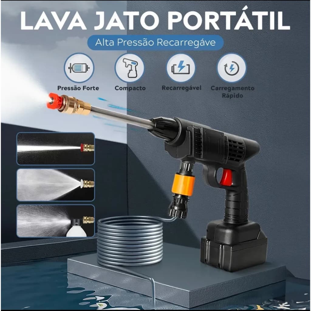 Lavadora Jato Portátil de Alta Pressão Recarregável com 2 Baterias - Alta Pressão e Portabilidade