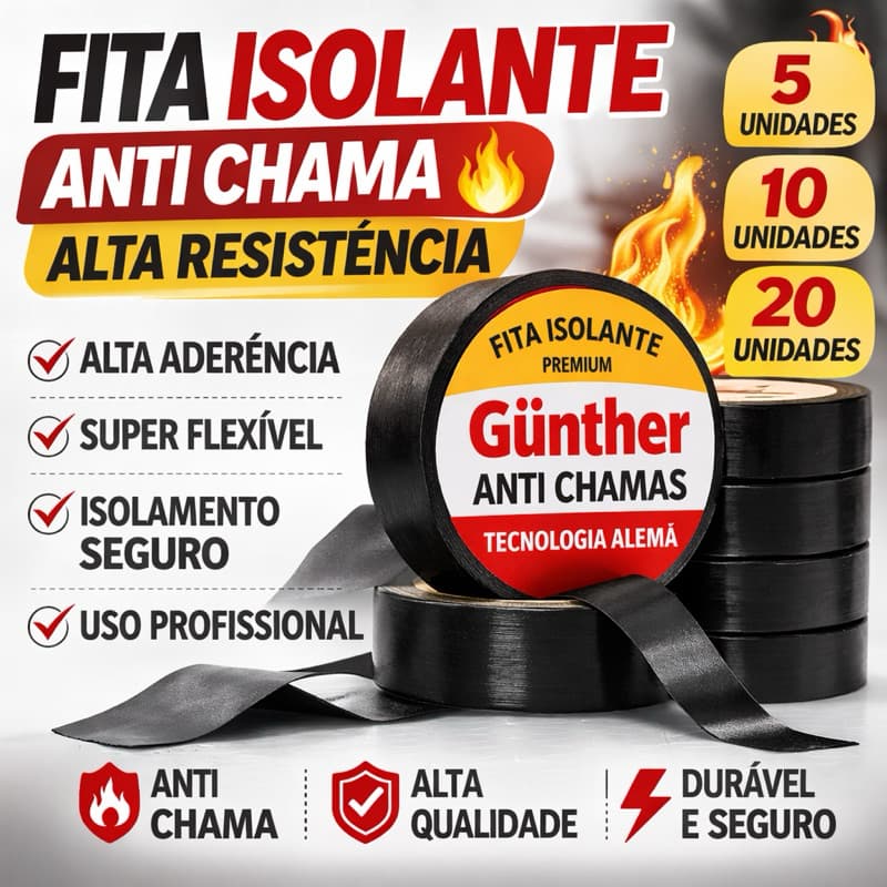 Fita Isolante Gunther Anti-Chama 18mm | 5m, 10m ou 20m | Kit com 5 ou 10 Unidades
