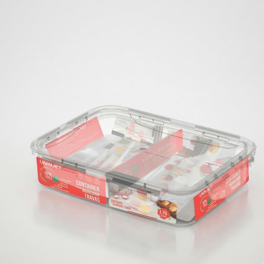 Pote de Plástico Transparente Prime com Divisória Tampa com 4 Travas 1,75 litros