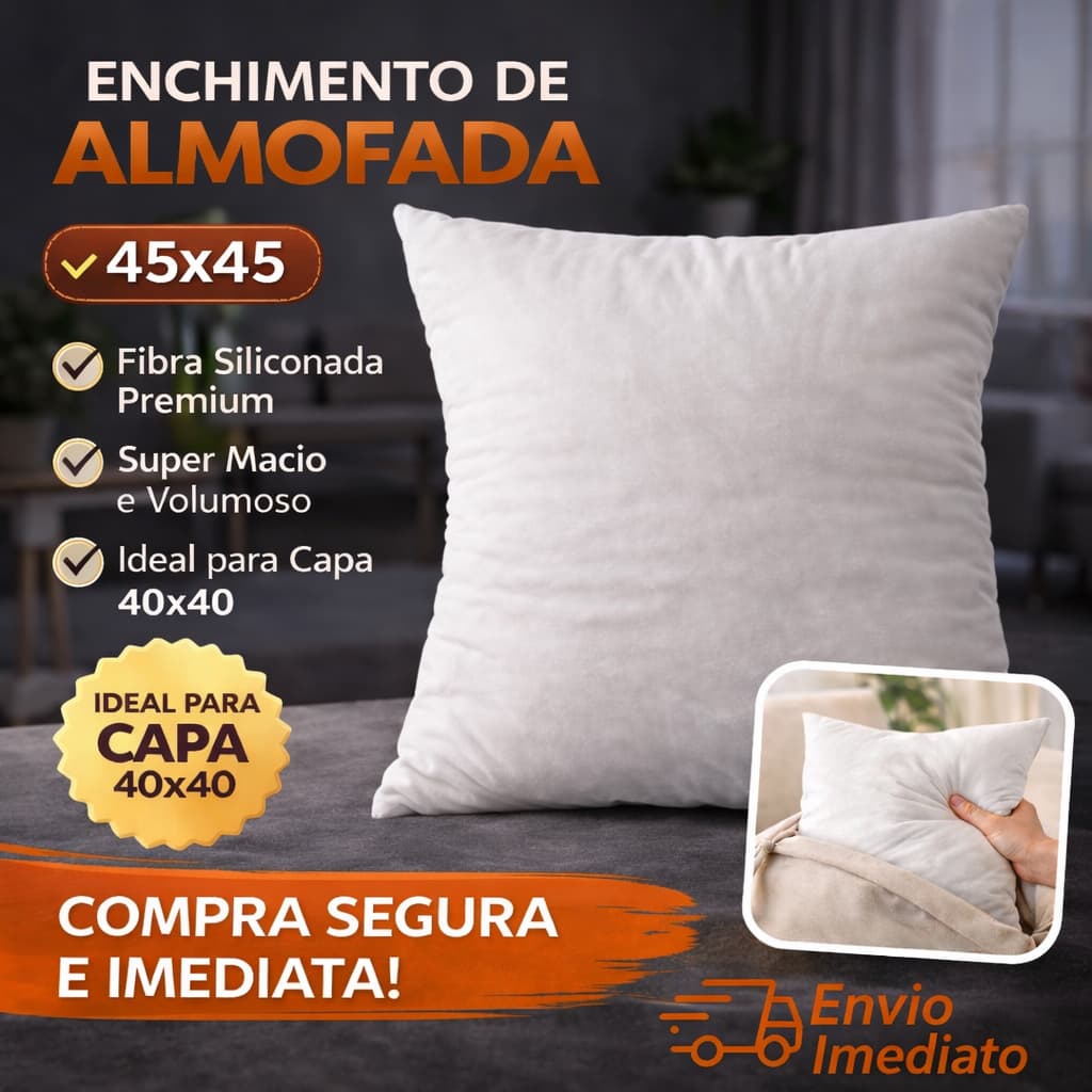 Kit 2 Refil De Almofadas Premium 45x45 Fibra Siliconada Antialérgico Lavável Luxo Qualidade