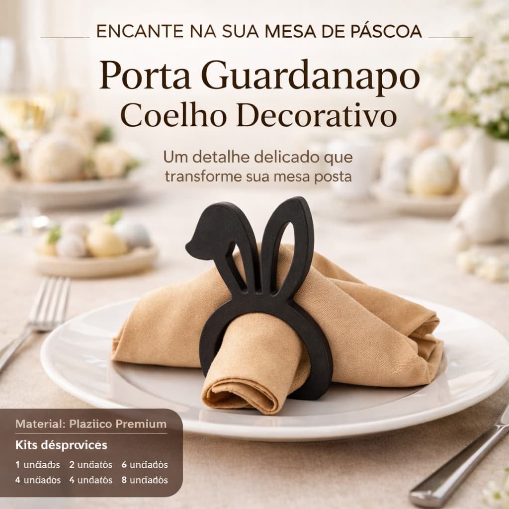 Kit Porta Guardanapo Páscoa Decorativo Argolas Enfeite Anéis Guardanapos Mesa Posta Coelho Premium