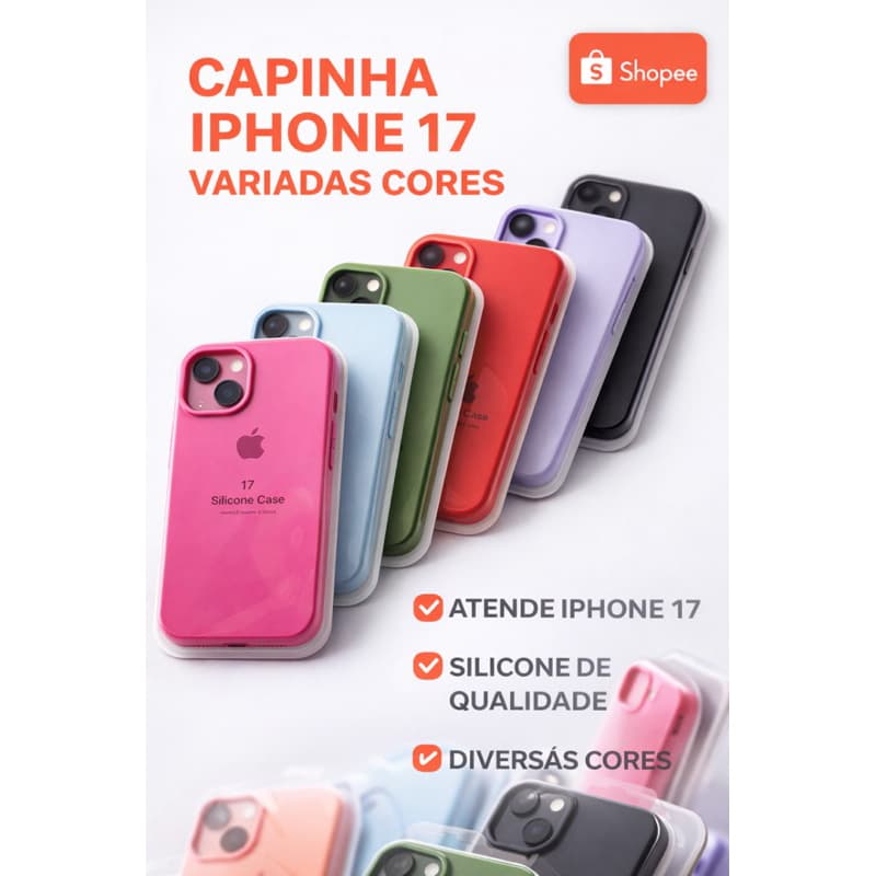 Capa Silicone iPhone 17 Premium Antichoque – Proteção Total + Cores Modernas toque aveludado qualidade ótima.