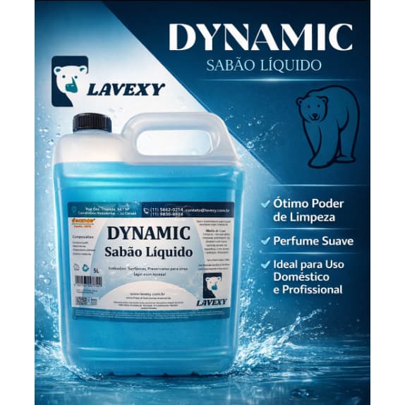 SABÃO LIQUIDO PARA ROUPAS DYNAMIC COM BICARBONATO 5 LITROS ROUPAS BRANCAS E COLORIDAS