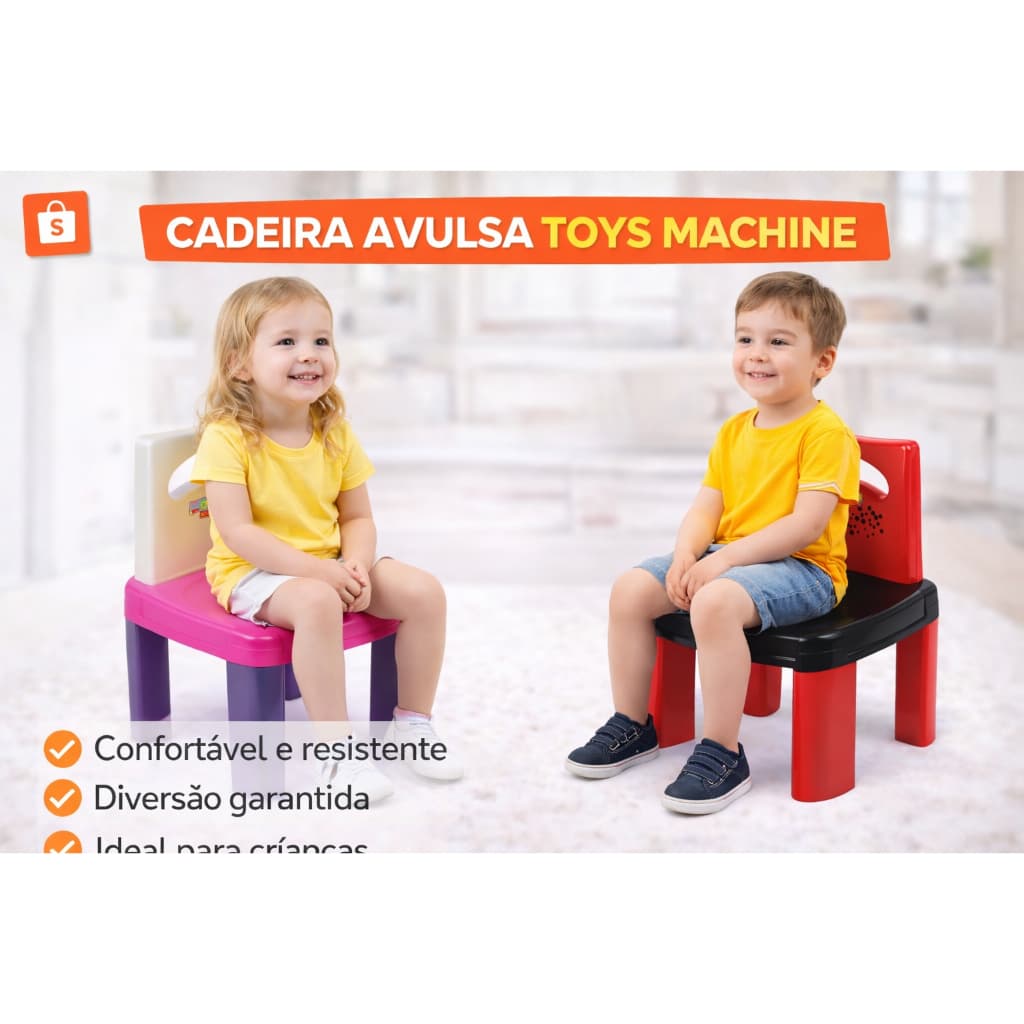 Cadeira Infantil Toys Machine Plástica Resistente Para Criança Escolar Colorida