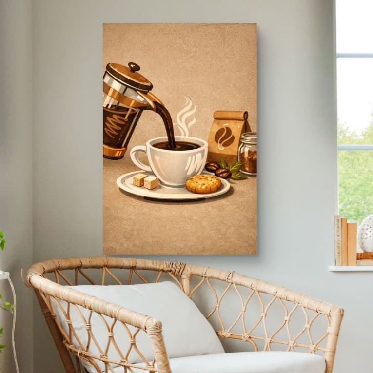 Quadro Decorativo Café Premium – Xícara de Café Bule e Grãos Arte Moderna Cozinha Cantinho do Café