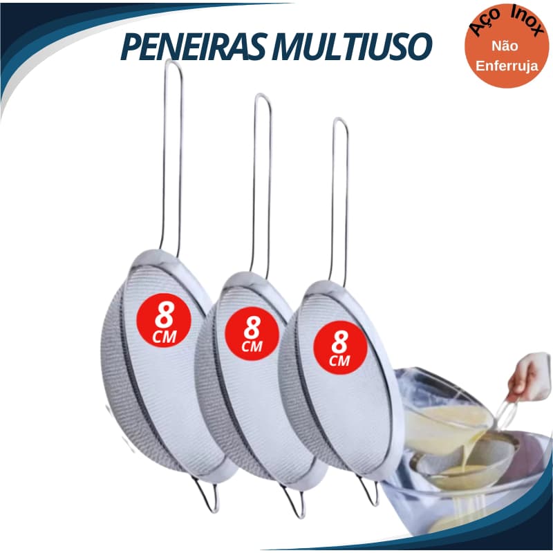 Peneira de Aço Inox 8 cm Coador - Pequena, Malha Fina, Resistente, Ideal para Chá, Suco e Farinha