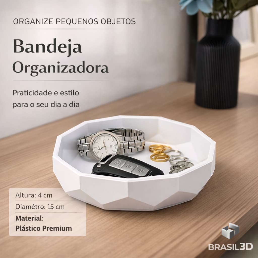 Bandeja Organizadora Porta Treco Redonda Multiuso 15cm Escritório Mesa Jóias Acessorios Porta Chaves