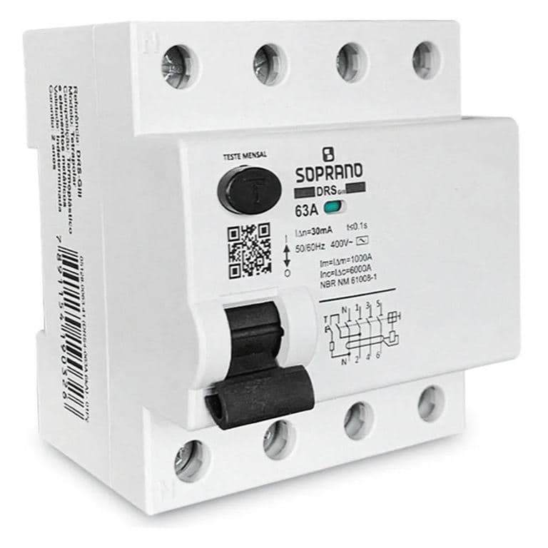 Interruptor Diferencial Residual DR IDR 4p polos Tetrapolar 63a 30ma Soprano DRS GIII Tipo- AC
