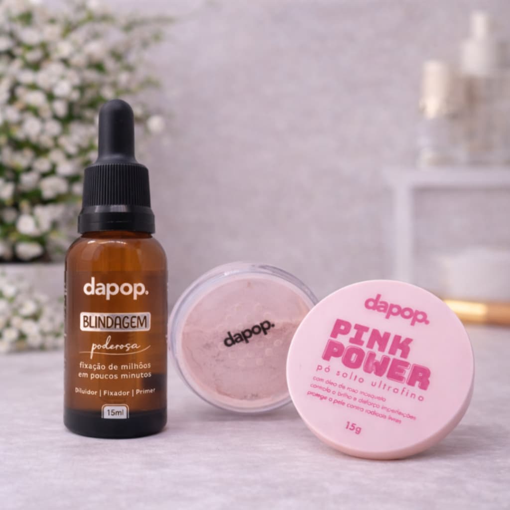 Kit Pó Solto Ultrafino Rosa Mosqueta + Blindagem De Maquiagem Dapop