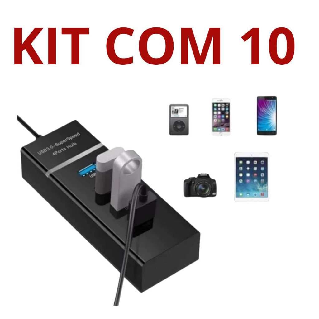 kit com 10- Hub Usb 3.0 4 Portas Expansor Rápido 5 Gbps Alta Velocidade