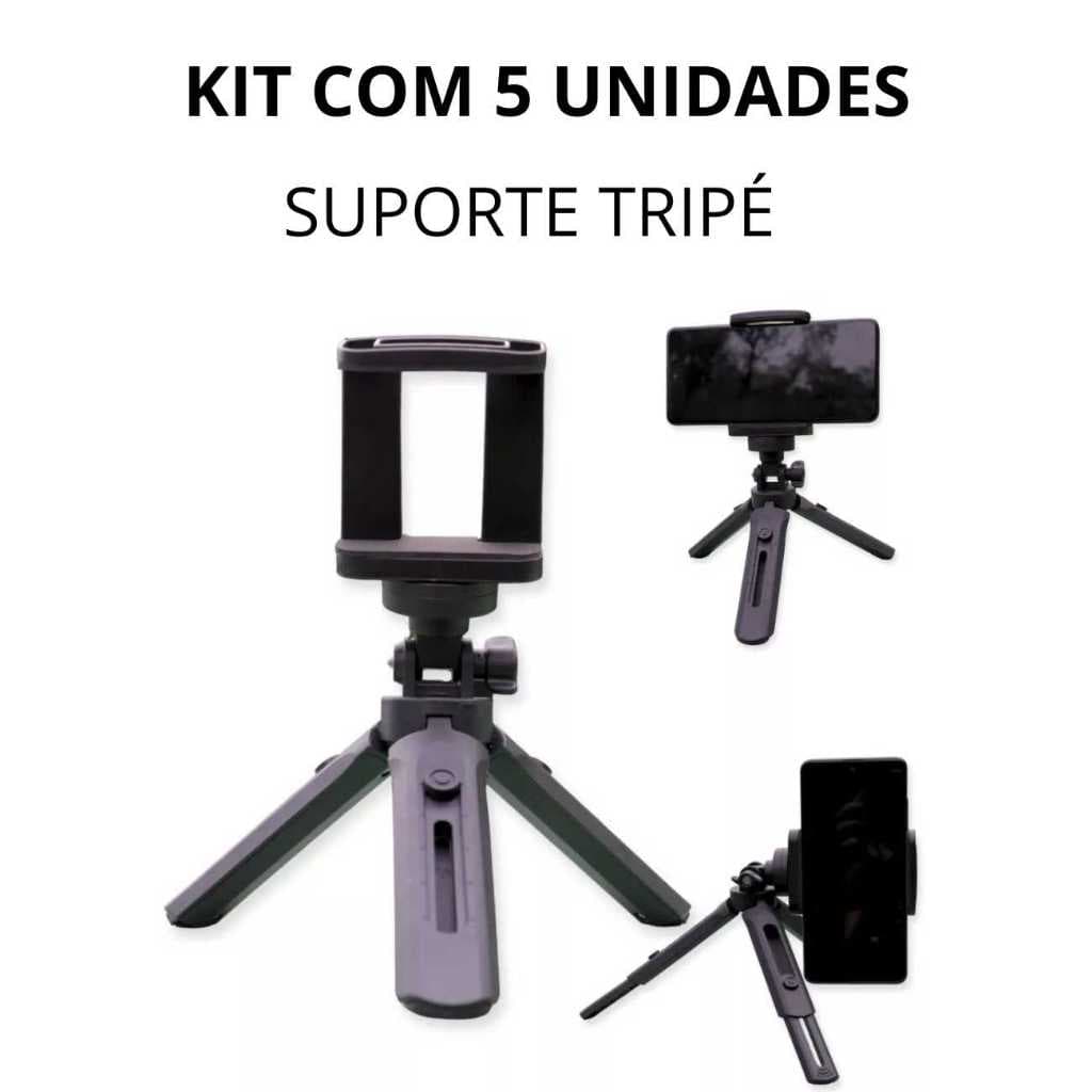 KIT COM 5 Tripé de Mesa Suporte para Celulares Ajustável na Vertical e Horizontal.