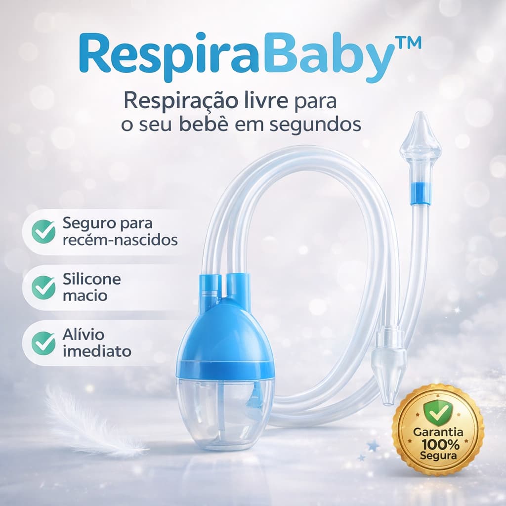 Aspirador Nasal Bebê RespiraBaby™ Sucção Manual Silicone Macio Recém-Nascido