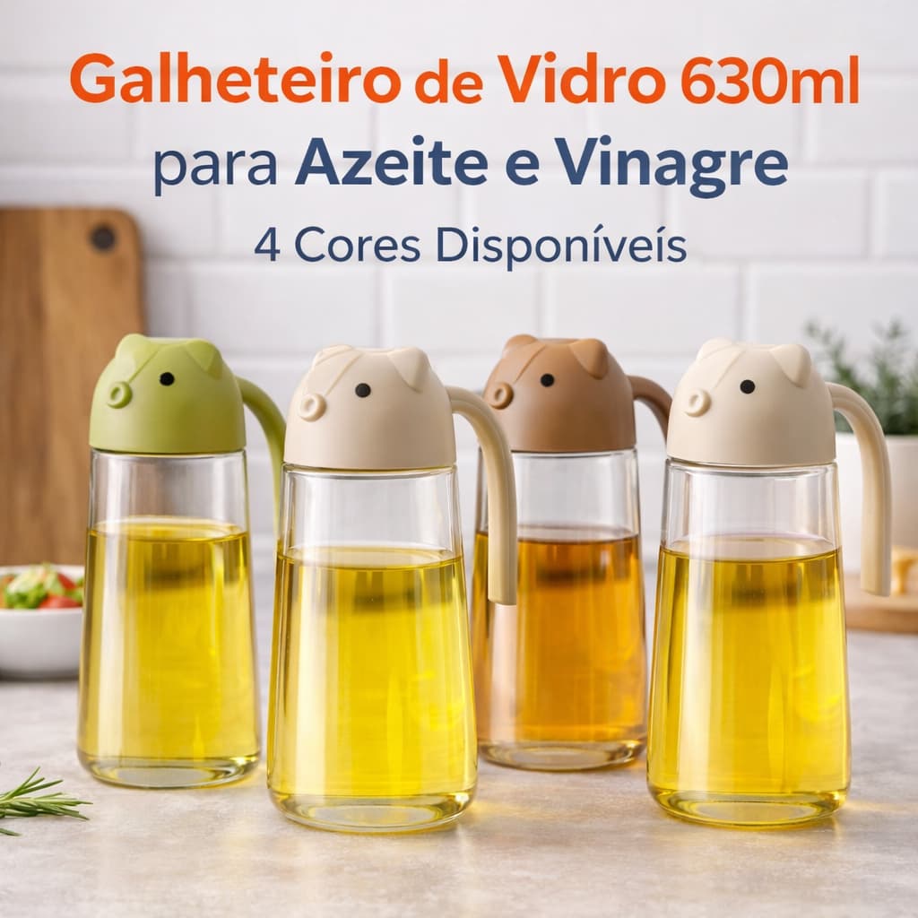 Porta Azeite Galheteiro Vidro 630ml com Tampa | Dispenser de Óleo e Vinagre