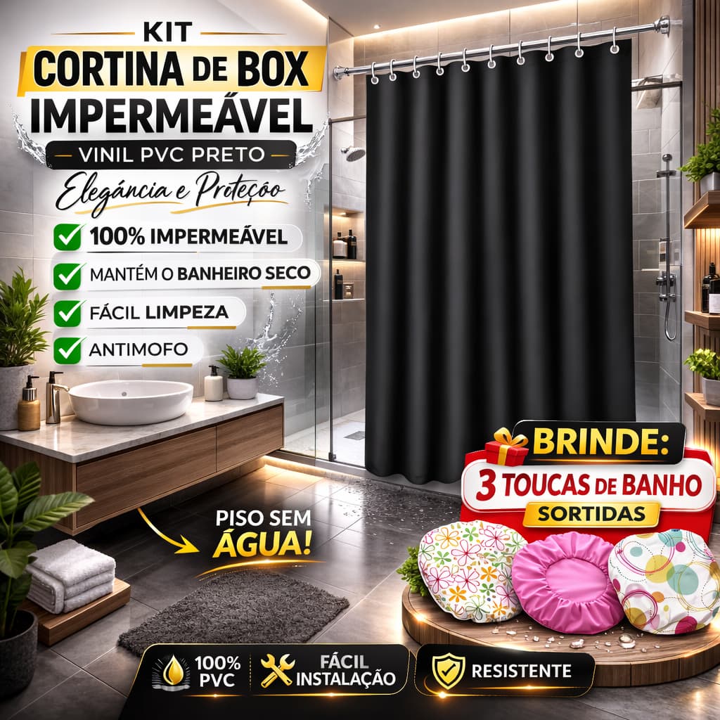 KIT Cortina de Box Impermeável PVC