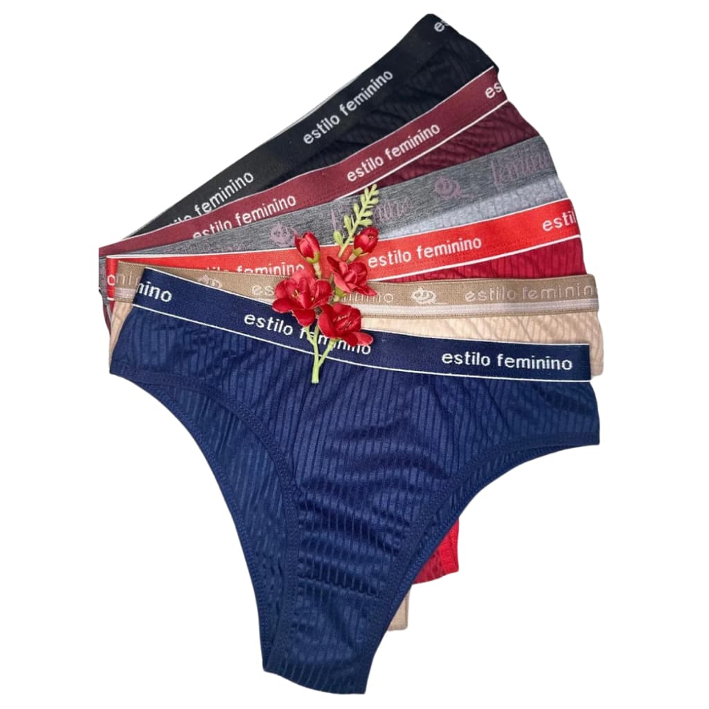 Kit 6 Calcinha Canelada Microfibra Feminina Tanga Conforto Forro 100% Algodão Casual Roupa Íntima