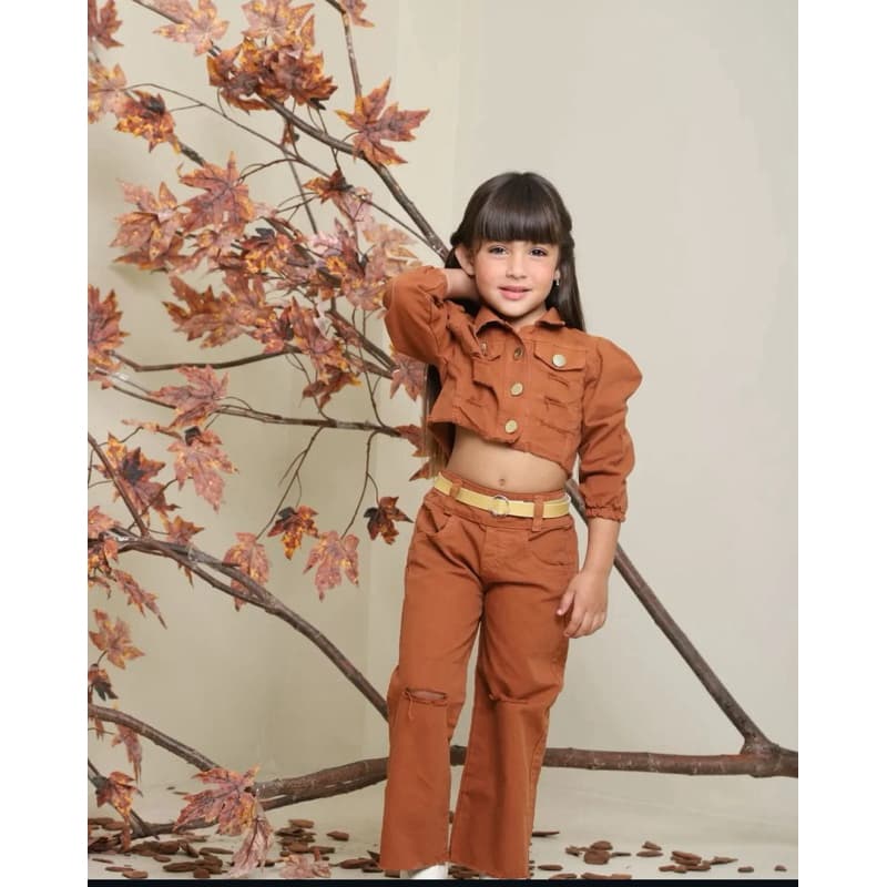 kit infantil menina jaqueta com calça  fleer acompanha o cinto
