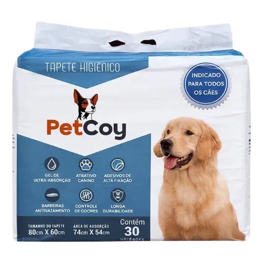 Tapete Higiênico Petcoy 80x60cm Super Absorvente 30 Unidade