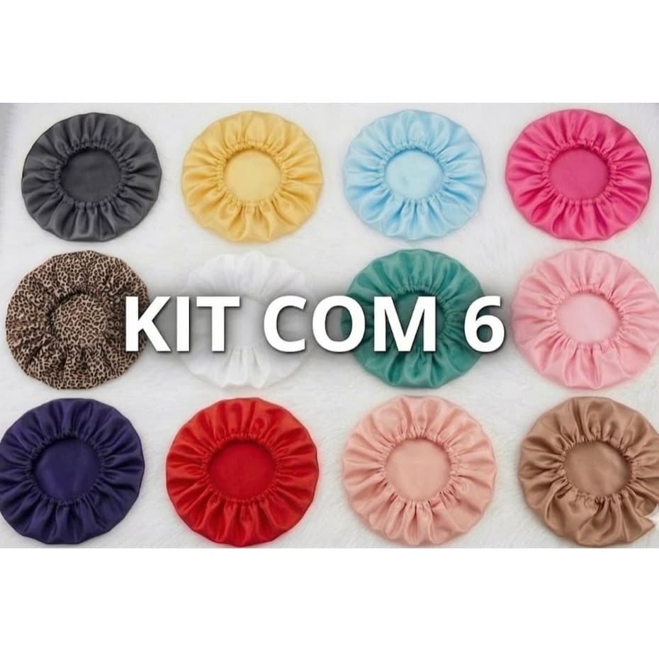 Kit 6 Toucas de Cetim Antifrizz Touca de Banho de Cetim Alto Brilho Ideal Para dormir