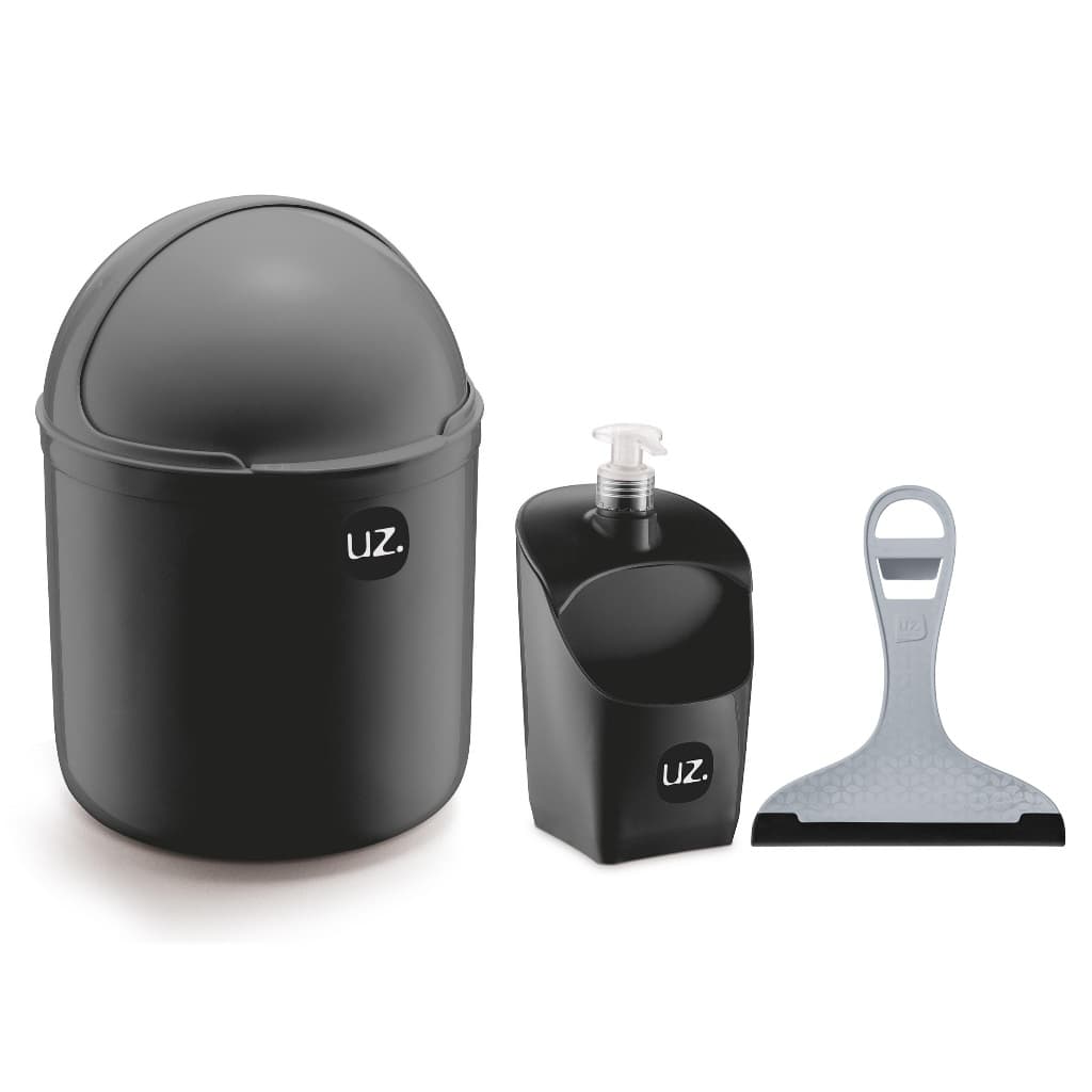 Kit Porta detergente e Lixeira para Pia 4 Litros Preta - UZ