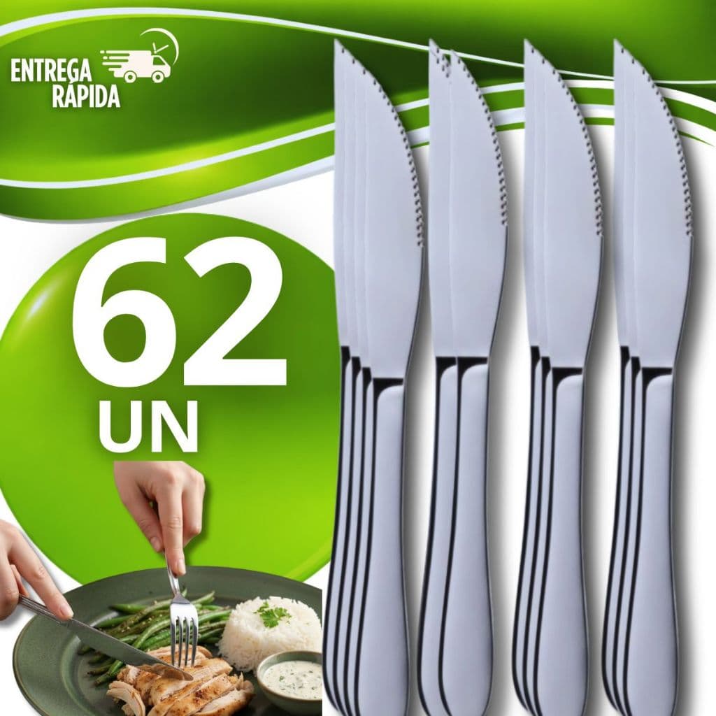 Talheres 62 Facas Faqueiro de Mesa Bar Restaurante Cafeteria Churrasco Buffet Hotel