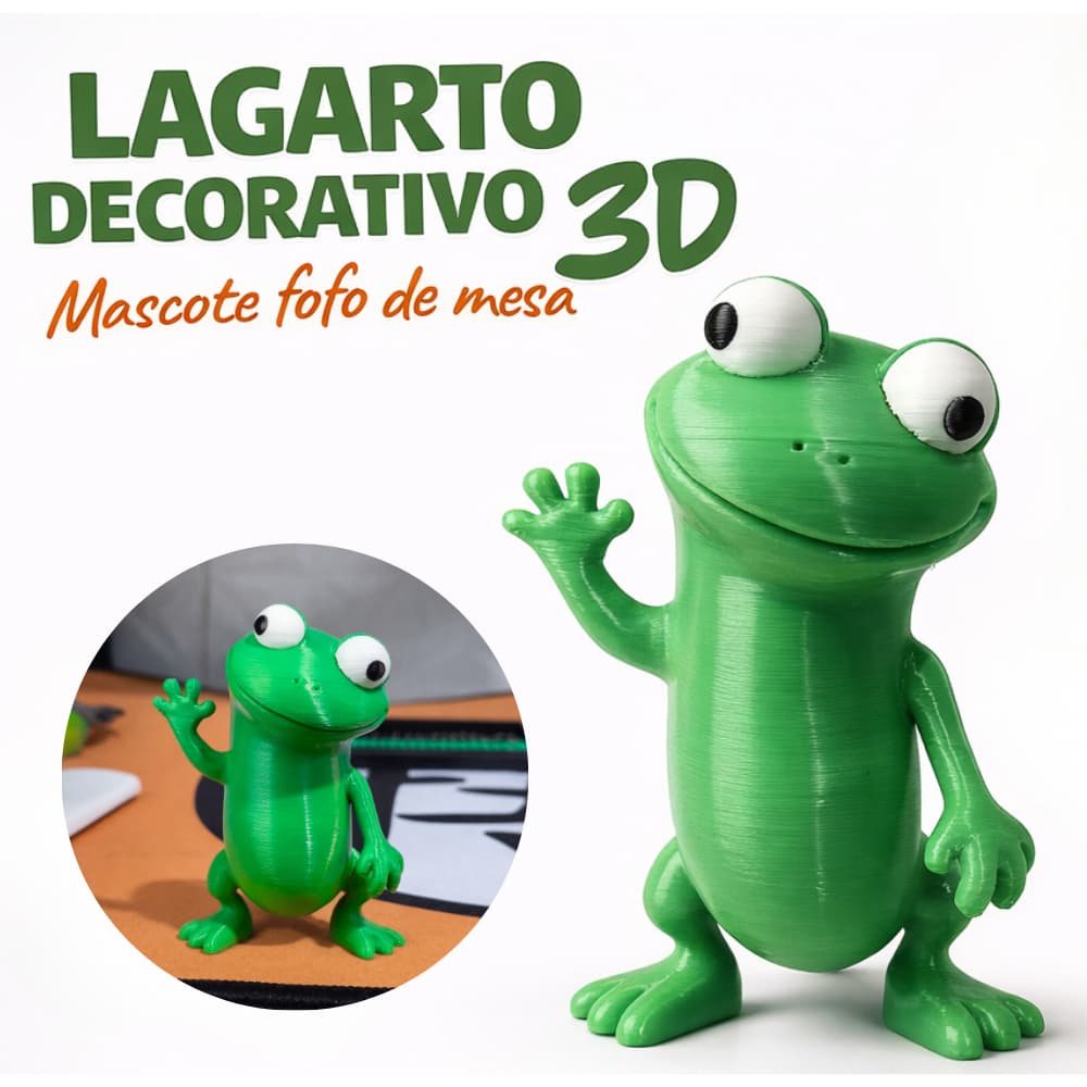 Action Figure Lagarto Fofo 3D | Boneco Decorativo Colecionável | Mascote de Mesa | Impressão 3D