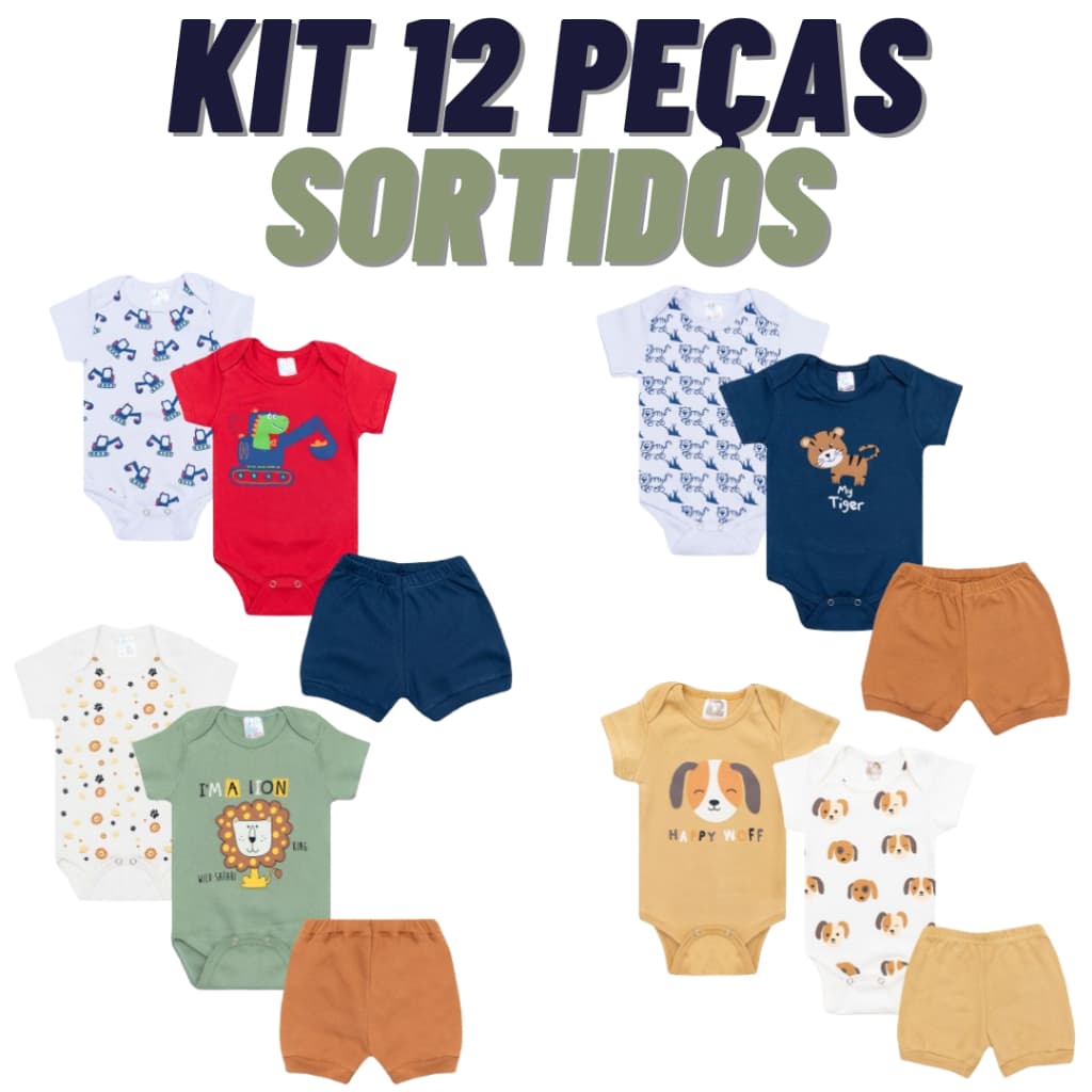 Kit body Bebê 12 peças, Manga Curta, Verão, Roupas de Bebê Sortido