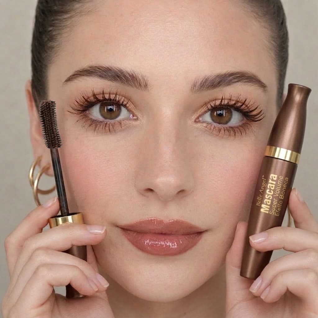 Máscara de Cílios Volumão Efeito Boneca, Cílios Curvados Estilo Natural, Marrom Belle Angel