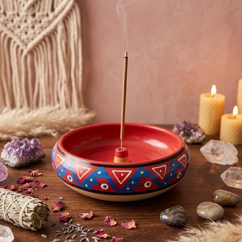 Incensário Peruano Baloado Grande | Cerâmica Artesanal Boho Decorativo