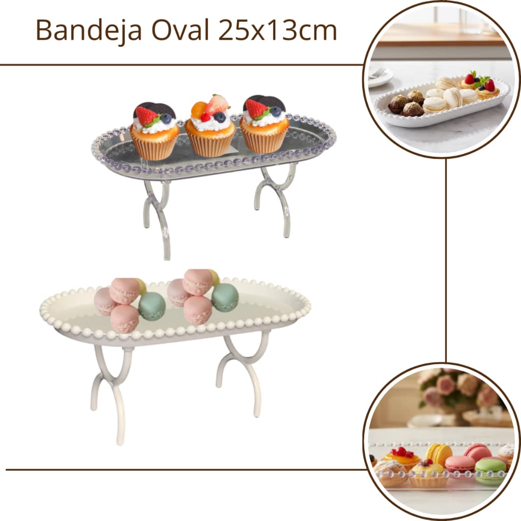 Bandeja Oval Perola 25x13cm Acrílico Festas Doce Decoração Com Pé
