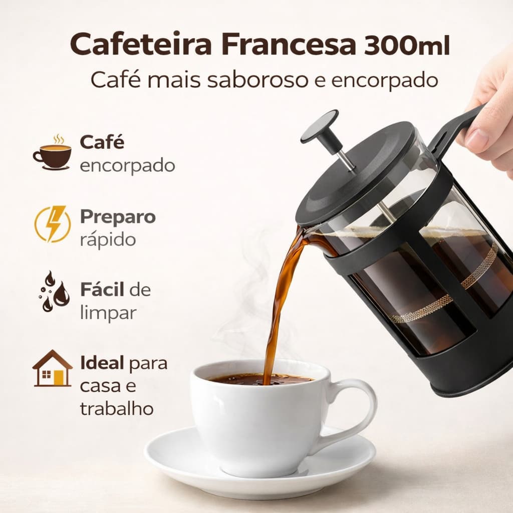 Cafeteira Francesa 300ml Prensa Francesa Café Chá Vidro Com Filtro