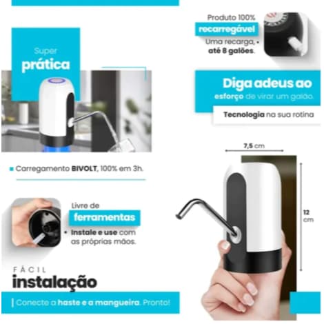 Bebedouro Bomba Elétrica Automática Para Galão De Água Davely Recarregável Usb